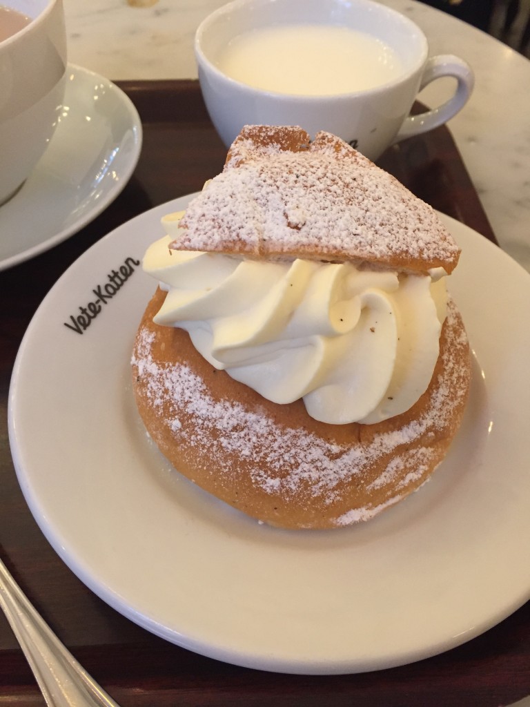 Semla bun and tea at Vete Katten, Stockholm