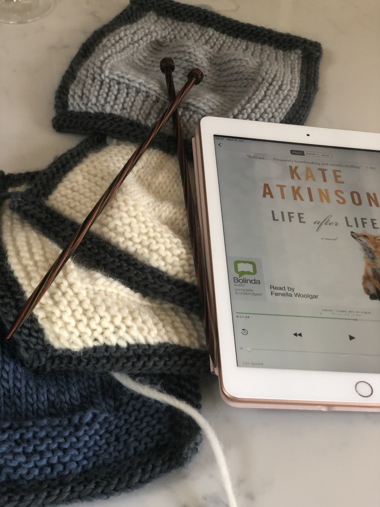 some knitted squares and Kate Atkinson